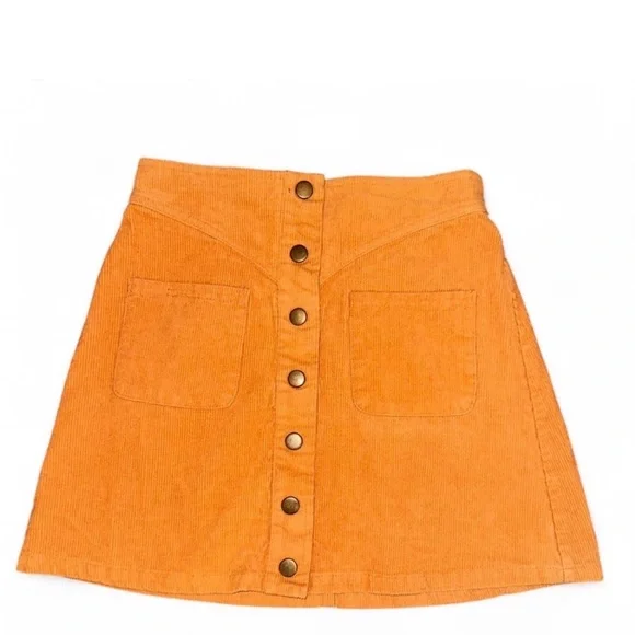 Corduroy Button-Front Mini Skirt – Mustard – Size Small - Picture 2 of 6